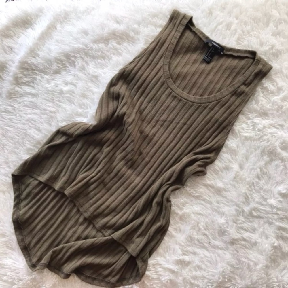 F21 Olive Green High-Low Ribbed Tank